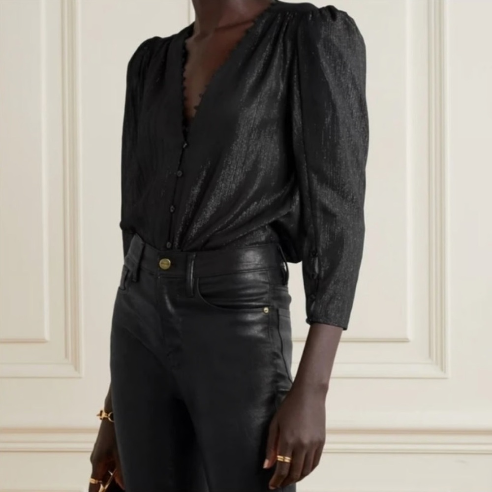L’agence Kimberly Puff Sleeve Black Metallic Blouse
